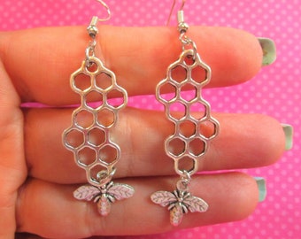 Bumblebee honeycomb earrings