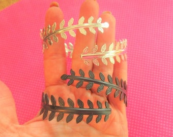 Leaf black silver arm band cuffs