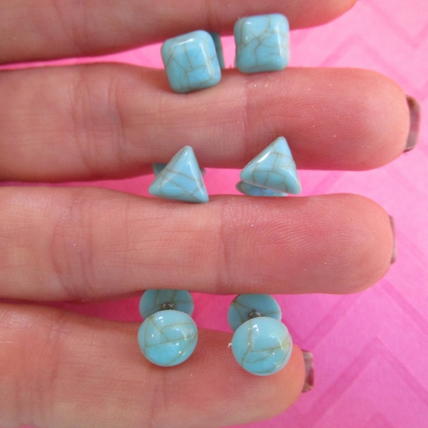 Turquoise fake plug earrings