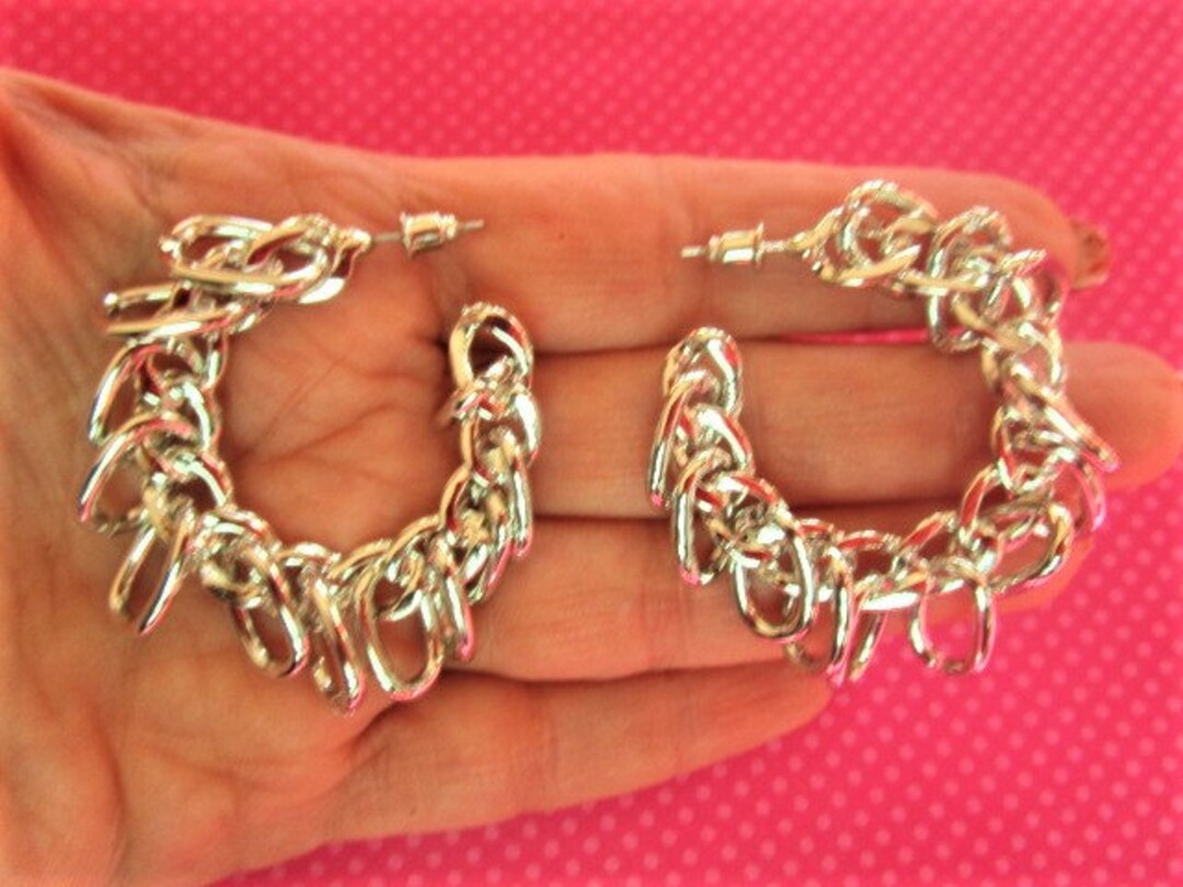 Chain Link Charm Hoop Earrings Etsy