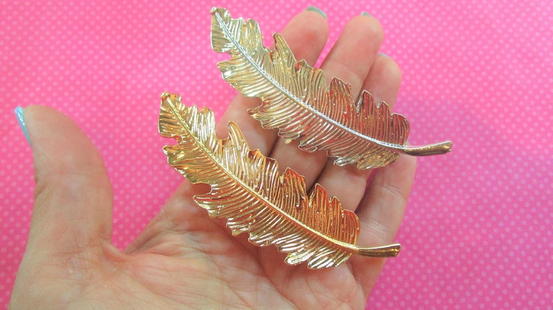 Leaf feather hair barrettes SET OF 2
