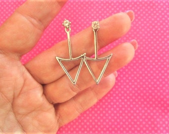 Triangle silver ear jacket earrings