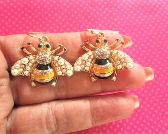 Bumblebee pearl crystal earrings