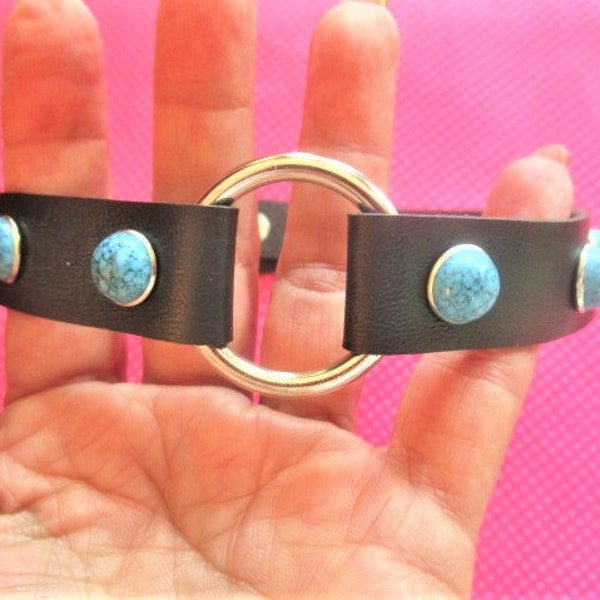 Turquoise stone buckle black choker