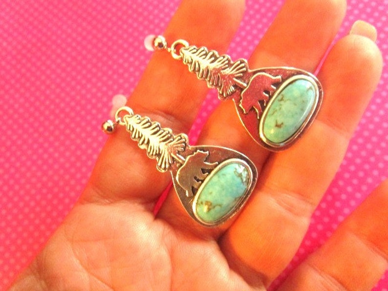 Bear tree turquoise earrings 画像 2