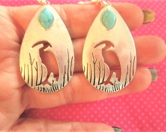 Heron crane turquoise stone earrings