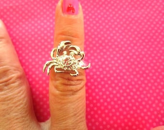 Crab crystal silver stretch ring