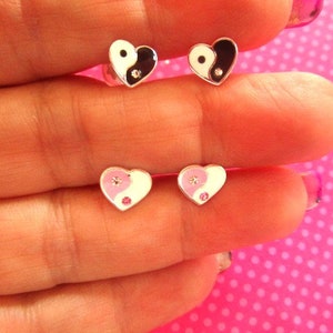 Heart yin yang  sterling silver stud earrings