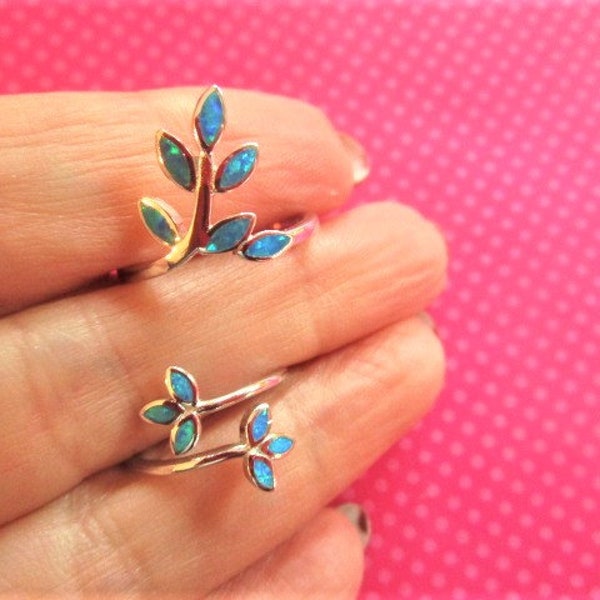 Opal leaf sterling silver rings