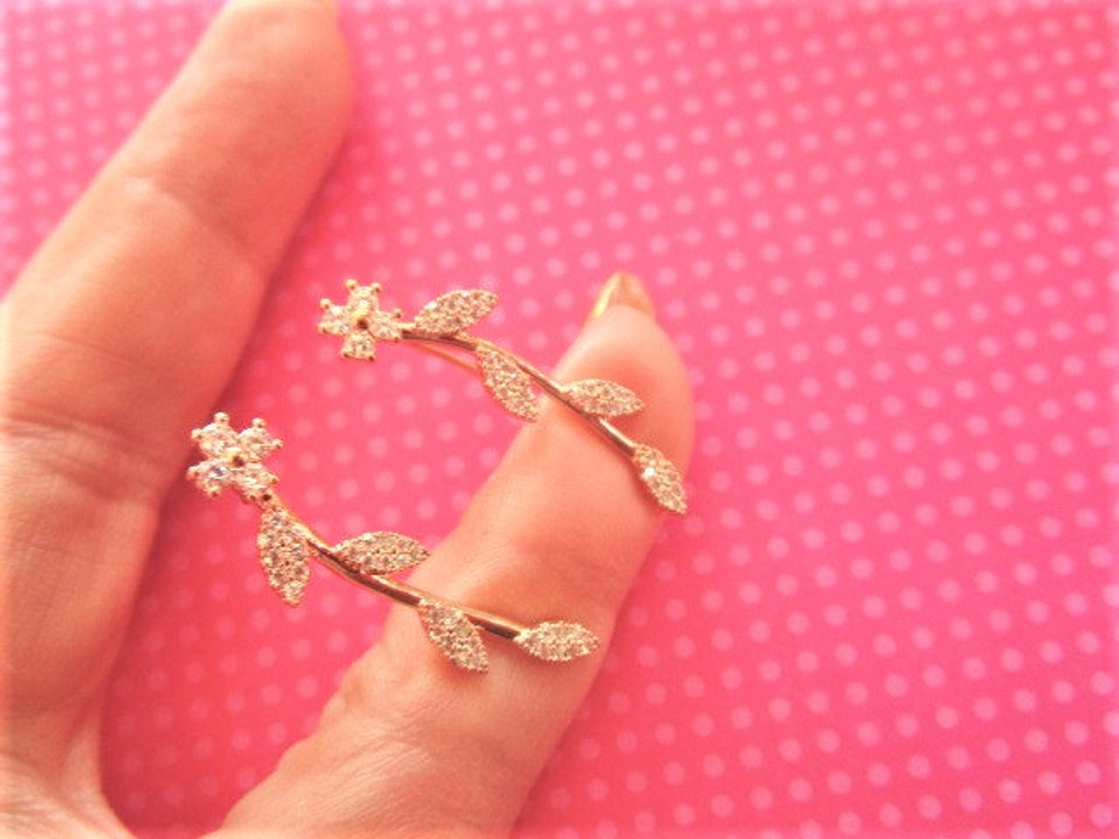 Rose Gold Leaf Ear Climbers Etsy