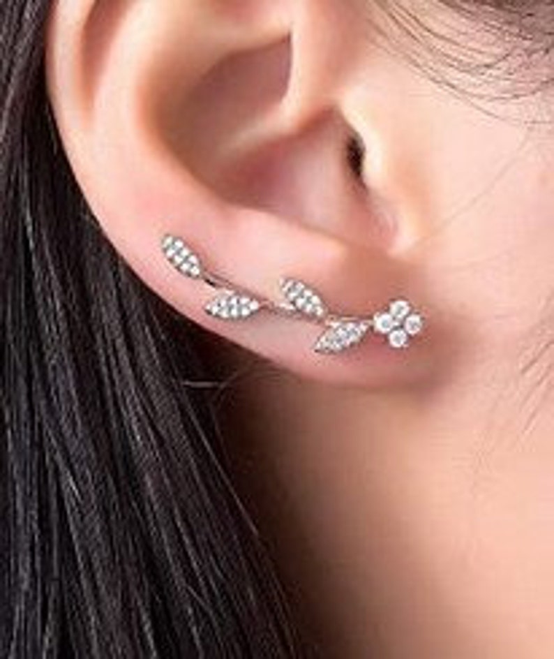 Rose Gold Leaf Ear Climbers Etsy