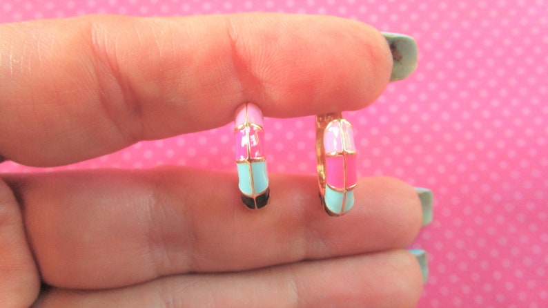 Rainbow enamel huggie earrings