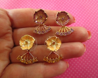 Pansy crystal ear jacket earrings