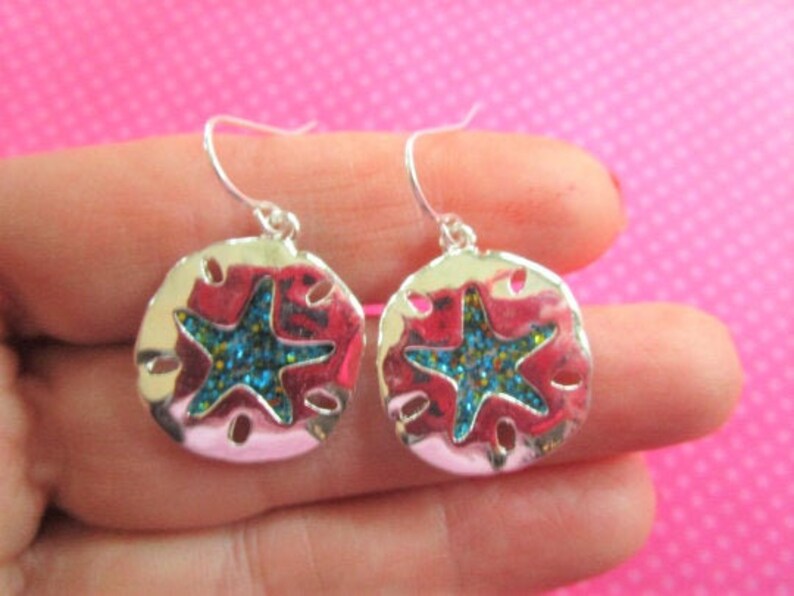 Abalone shell or blue glitter starfish earrings