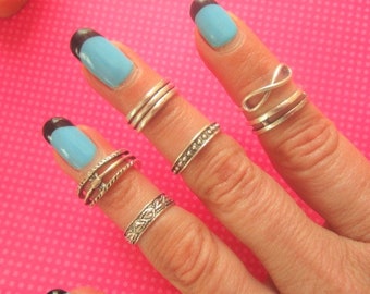 9 piece silver toe ring set
