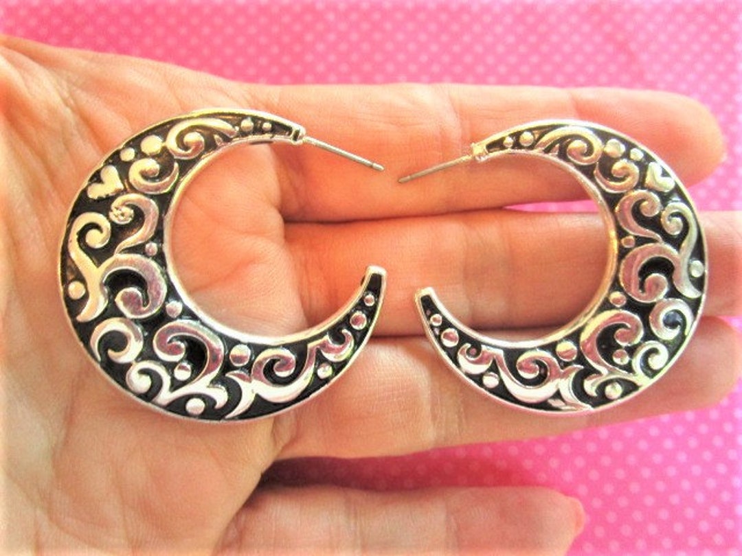 Filigree Half Moon Earrings Etsy