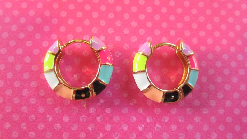 Rainbow enamel huggie earrings