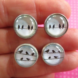 Bird on wire stud earrings