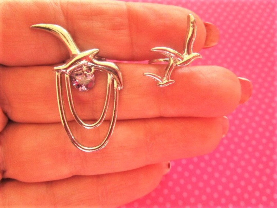 Bird Flying Seagull Purple Crystal Ear Cuff Set Etsy