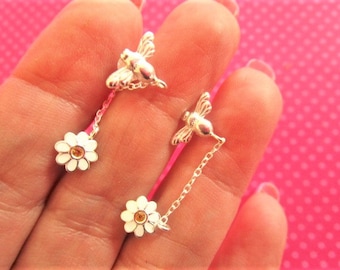 Bumblebee daisy chain cartilage earrings