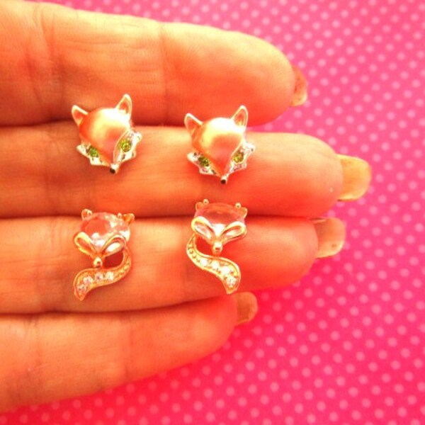 Fox rose gold crystal stud earrings