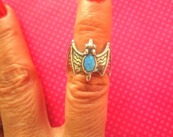 Opal bat sterling silver ring