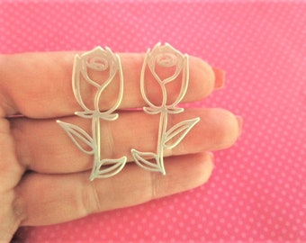 Rose cut out silver earrings