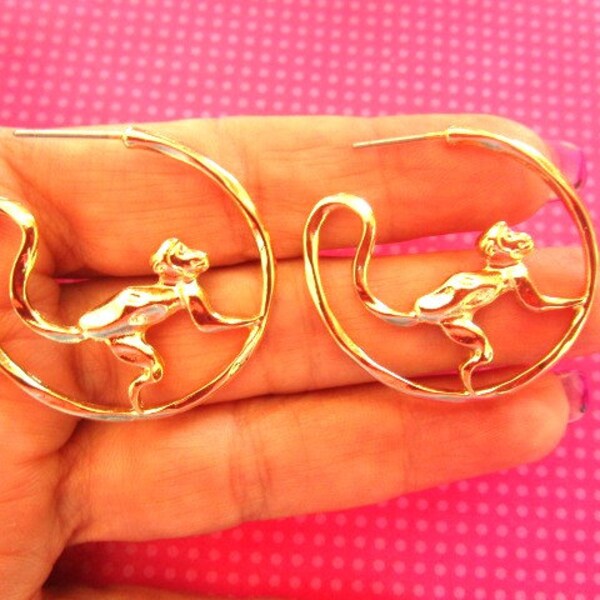 Monkey gold hoop earrings