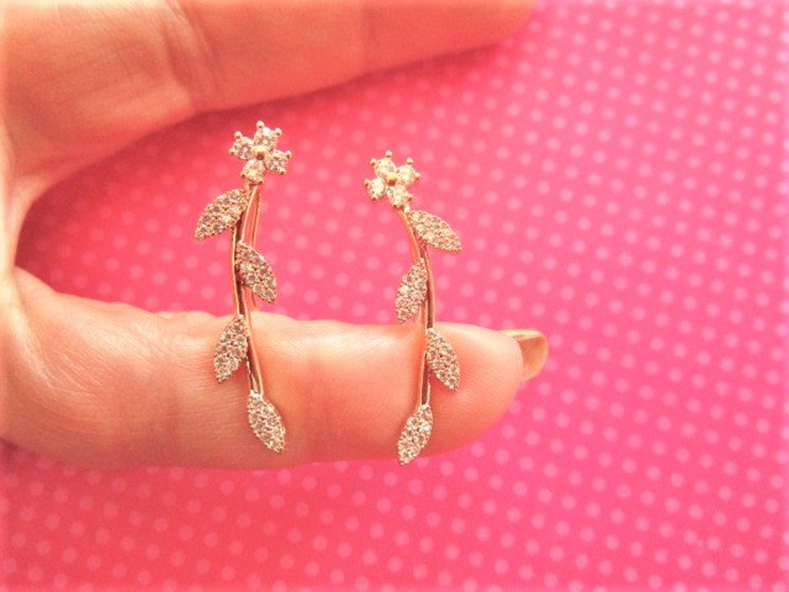 Rose Gold Leaf Ear Climbers Etsy