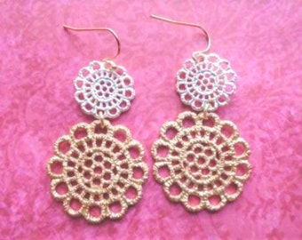 Vintage 90's lace metal flower earrings SALE CLEARANCE