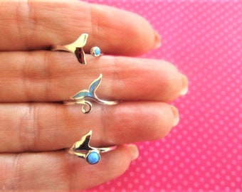 Whale tail opal sterling silver toe rings