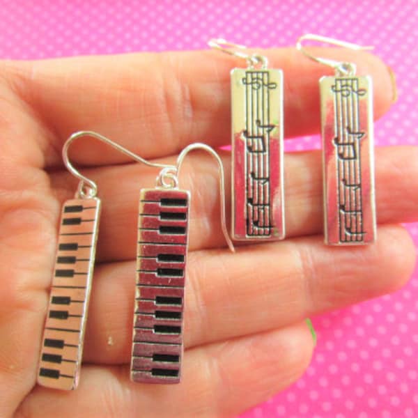 Music note piano key silver earrings bracelets