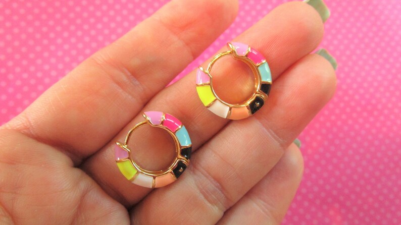 Rainbow enamel huggie earrings