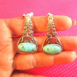 Bear tree turquoise earrings 画像 1