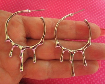 Water drip silver hoops