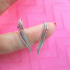 Leaf feather sterling silver ear climbers