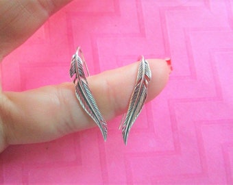 Leaf feather sterling silver ear climbers