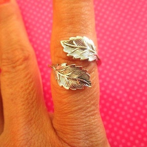 Silver double leaf wrap ring