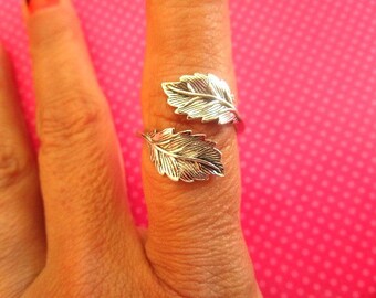 Bague wrap double feuille en argent