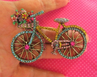 Vintage crystal bicycle pin brooch