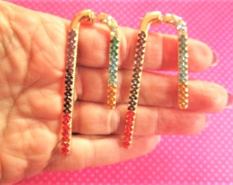 Rainbow crystal gold bar ear jackets