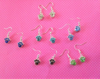 Paw print crystal little earrings