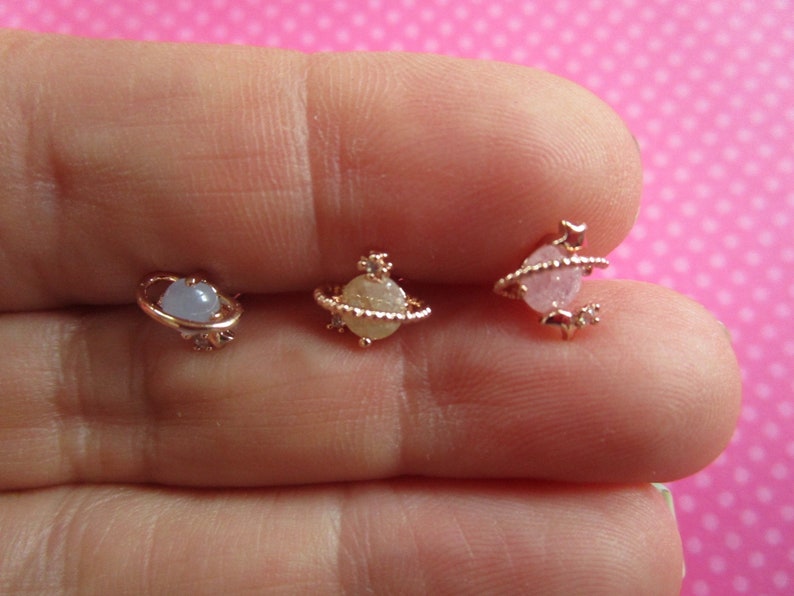 Planet rose gold opal stone cartilage earrings