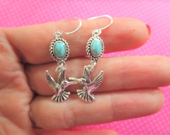Hummingbird  turquoise stone earrings