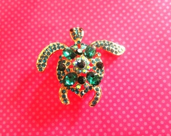 Vintage grüne Kristall Schildkröte Pin Brosche