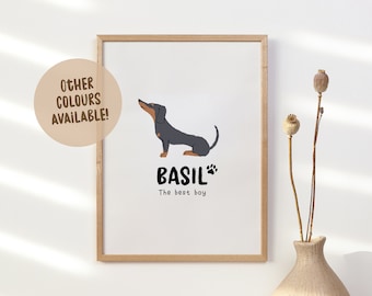 Custom Dachshund Print | Personalised Miniature Doxie Dog Name Art | Cute Dog Mum Gift | Dog Lover Home Decor | Dog Mom Dog Dad Wall Art