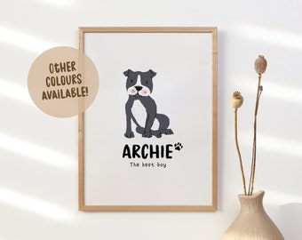 Impression personnalisée du Staffordshire Bull Terrier | Impression personnalisée de nom de chien Staffie | Cadeau mignon pour maman | Décoration d'intérieur pour amoureux des chiens | Chien Maman Chien Papa