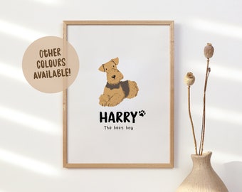 Impresión personalizada de Airedale Terrier / Impresión personalizada del arte del nombre del perro / Regalo lindo de la mamá del perro / Decoración del hogar del amante del perro / Perro mamá perro papá pared colgante