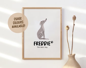 Custom Greyhound Whippet Print | Personalised Dog Name Art Print | Cute Dog Mum Gift | Dog Lover Home Decor | Dog Mom Dog Dad Wall Hanging