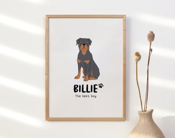 Custom Rottweiler Print | Personalised Dog Name Art Print | Cute Dog Mum Gift | Dog Lover Home Decor | Dog Mom Dog Dad Wall Art Hanging